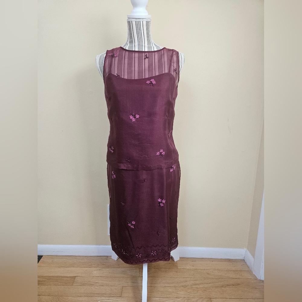 Ann Taylor Plum Midi Top and Skirt Set (Size 4)